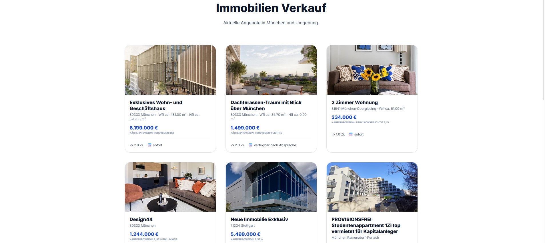 Immobilien Angebot Webseite